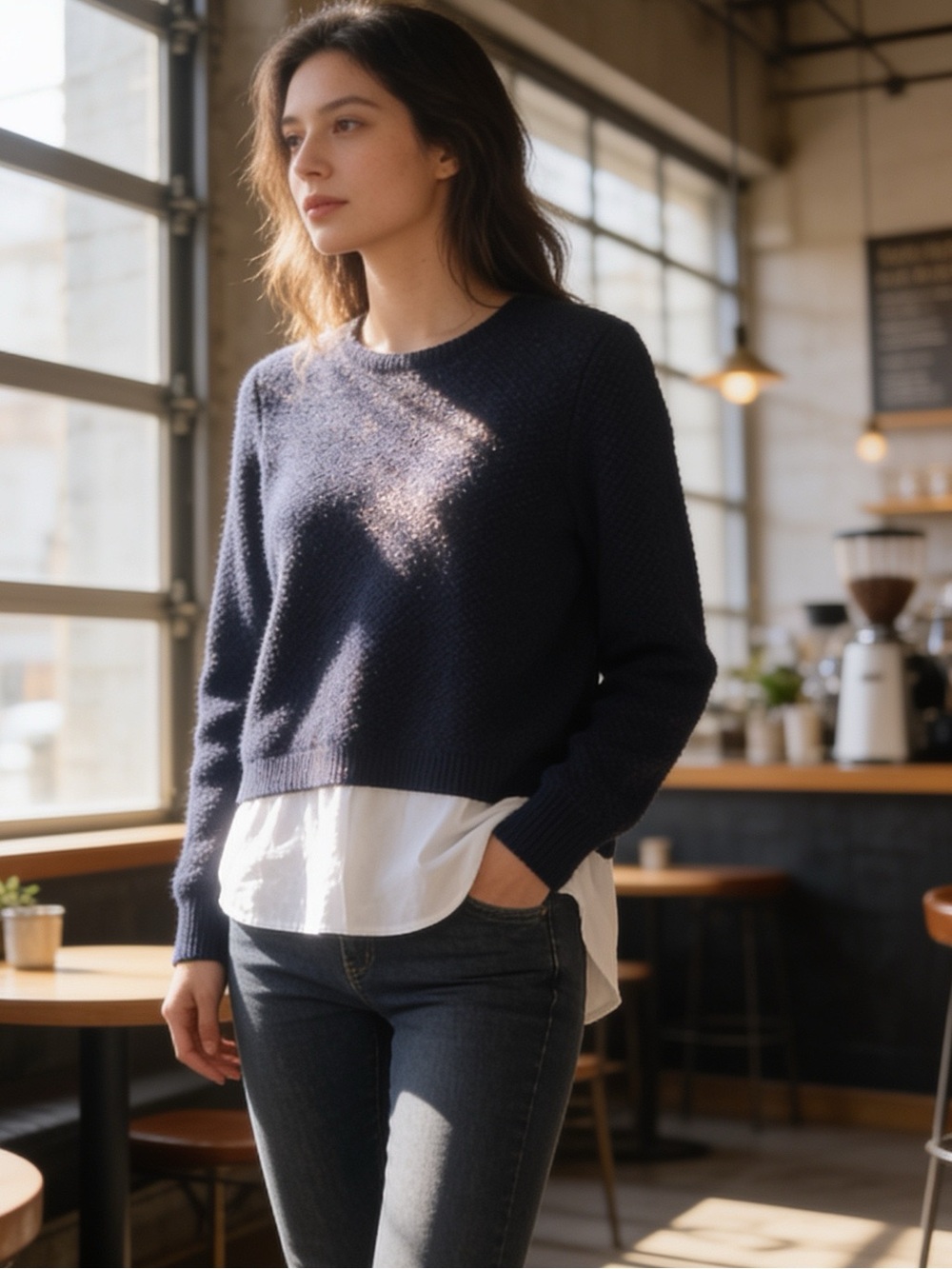 J. Crew Navy Crewneck Sweater - Classic Textured Knit